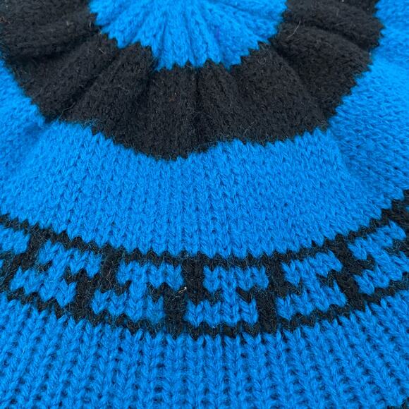 Vintage Blue Knit Beret Top Tassel Black Geometric Pattern Phillipines 80s 90s - Picture 11 of 12